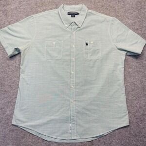 U.S. Polo Assn. Button Down Shirt Mens XXL Dual Pockets Cotton Mint Green Slub
